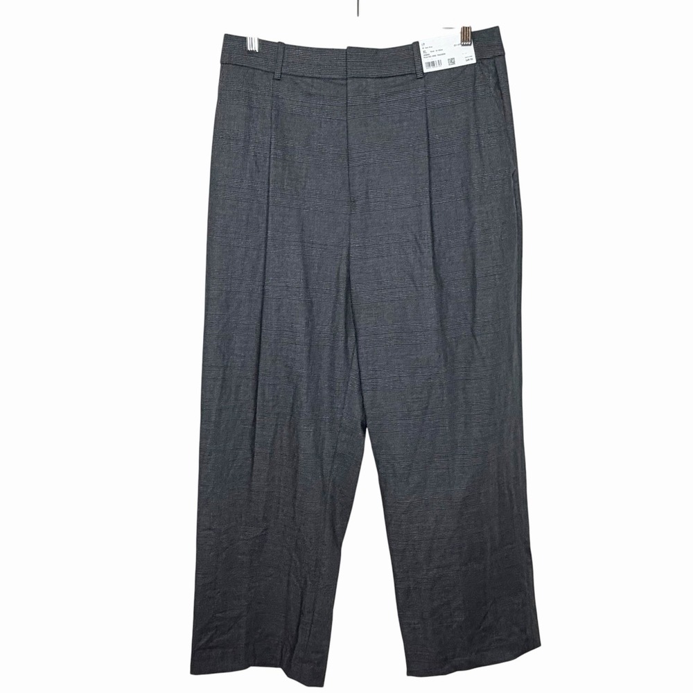 Uniqlo Pleated Wide Leg Trousers Gray Plaid Womens XL Career Dress Pants Ankle